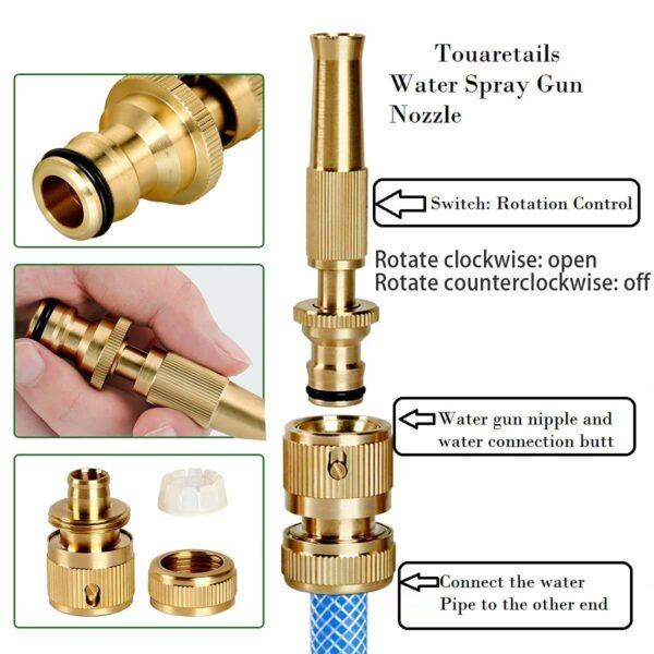 Pressure Water Spray Gun Nozzle Car Bike Washing Nozzle Water Pressure Booster Brass Nozzle Suitable for 1/2” Nozzles Hose Pipe Clean Shave Car (Multy) - Image 3