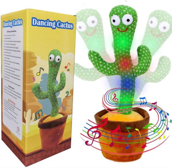 Dancing Talking Cactus Toy for Baby,Funny Mimicry Talk Back Soft Plush, Can Sing, Record and Repeats What You Say Wiggles with Music - Interactive USB Rechargeable Home Decorate- (Green) - Image 2