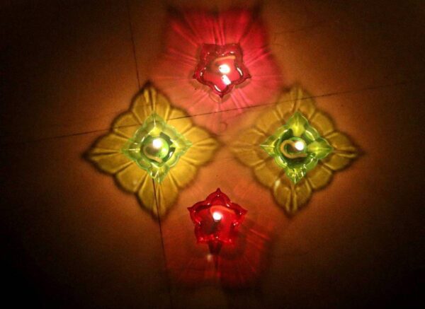 Agarwal Trading Corporation Colorful Transparent Reflection Decorative Diyas for Home Decor Diwali Decoration, Spa, Birthdays Party (Pack of 12, Multi Colour) - Image 2