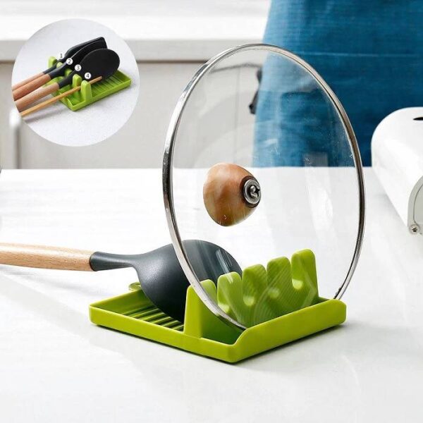 Black Olive 4-Slot Kitchen Cooking Utensil Stand-Multifunction Kitchen Cooking Utensil Plastic Stand Holder Pot Clips Support Spoon Stove Organizer Tool Pan Cover Lid Rack - Image 4