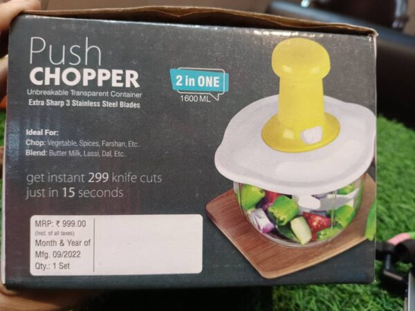 BigPlayer Manual Food Chopper - Hand Push Vegetable Chopper, Cutter, Mixer Set with 3 Stainless Steel Blades - Image 4