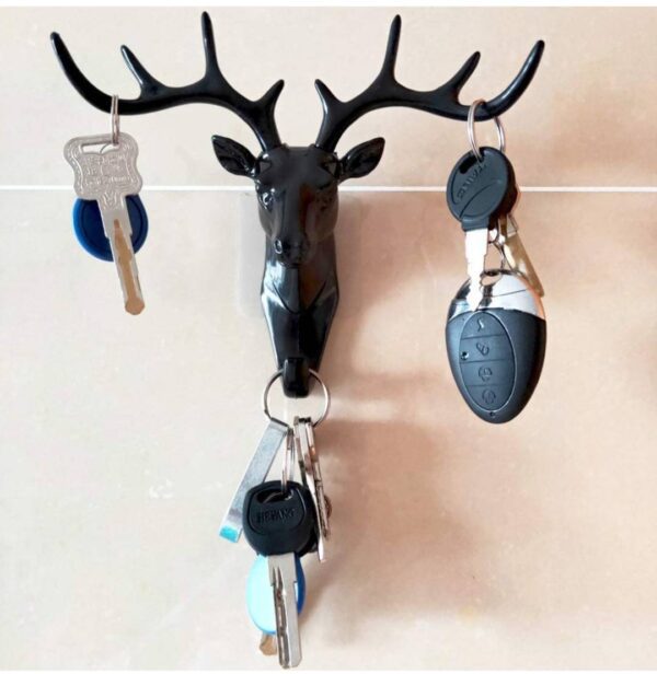 B Fly Deer Head Hanging Hook, Self Adhesive Wall Door Hook Hanger Bag Keys Sticky Holder, Plastic (Deer Hook), Black - Image 3