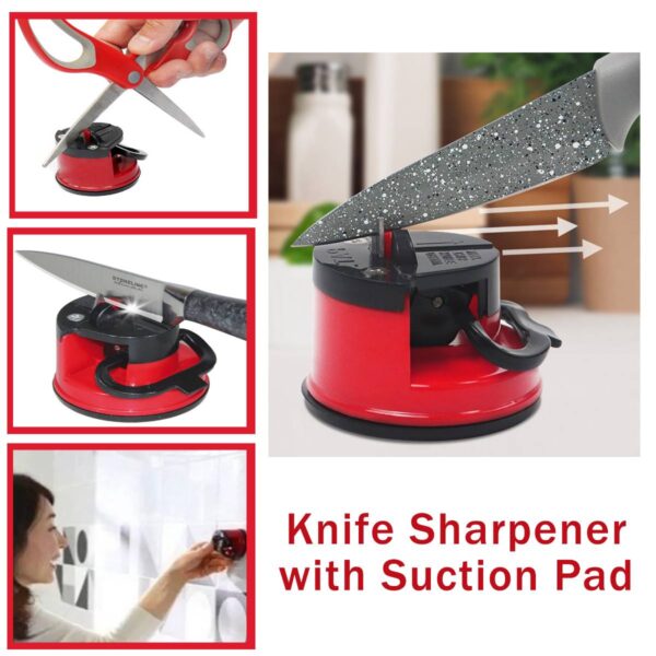 VCART Stainless Steel Manual Kitchen Mini Knife Sharpener | Sharpening Stainless Steel Tool for Ceramic Knife and Steel Knives Mini Knife Sharpener with Suction Pad Mini Quick Knife Sharpener. - Image 4