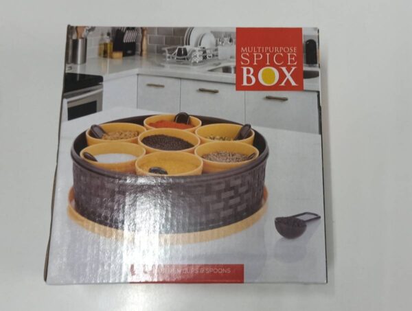 Growskv 7 Compartment Multipurpose Plastic Masala Box for Kitchen Royal Spice Boxes for Kitchen Rangoli/Spice/Masala Dabba Container with 7 Spoons (Round) - Image 5