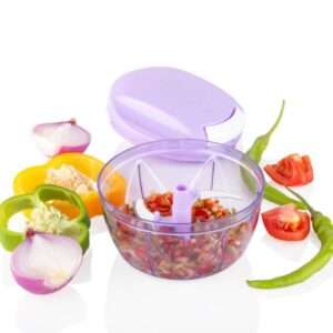 Skuas Vegetable Hand Chopper Round Large (450 ml) Multipurpose Vegetable Chopper, Dry Fruit and Onion Quick Chopper Machine for Kitchen with 3 Stainless Steel Blade and Whisker (Multicolor)