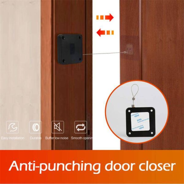 Punch-Free Automatic Door Closer, Residential Commercial Auto Door Closer, Door Self Closer with Steel Wire Drawstring, Door Closer for Indoor Outdoor, Internal, Home & Office - Image 2