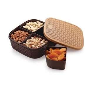 RILION Plastic Square 4 Sections Multipurpose Dry Fruit Dabba Box Set, Dry Fruit Box Set  (Dry fruit Box - 4 in 1)