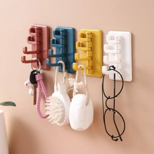 Yelofy Wall Adhesive Hanger - Four Bracket Home Hole-Free Stickers Hook - Strong Load Bearing Key Hanger for Kitchen - Bathroom (Multicolor, Plastic) (4 Hook Rotating Hanger (1Pcs) - Image 4