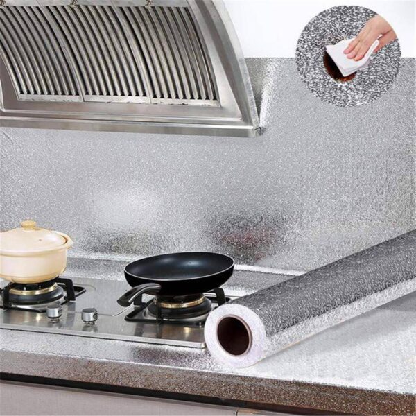 Univocean Silver Foil Kitchen Wallpaper, Anti-Mold and Heat Resistant Kitchen Backsplash Wallpaper (200 X 40 cm) - Image 4
