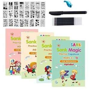 2023 SHNMN Sank Magic Practice Copybook, (4 BOOK + 1 PEN + 10 REFILL) Number Tracing Book for Preschoolers with Pen, Magic calligraphy books for kids Reusable. Writing Tool (19*13 cm)