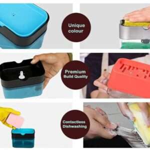 A J Enterprise Soap Dispenser with Sponge Holder Kitchen 2-in-1 Multi Function Sponge Soap Pump Dispenser and Sponge Holder 400 ml Liquid Dispenser 400 ml Liquid Dispenser��(Blue)