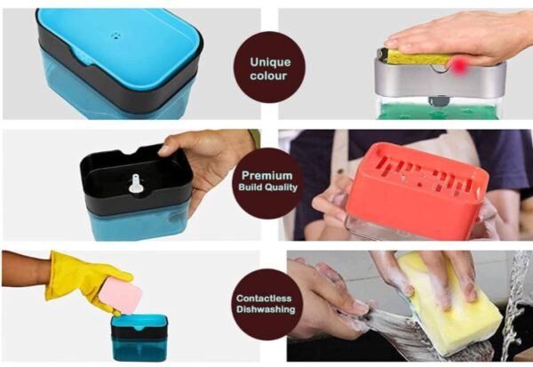 A J Enterprise Soap Dispenser with Sponge Holder Kitchen 2-in-1 Multi Function Sponge Soap Pump Dispenser and Sponge Holder 400 ml Liquid Dispenser 400 ml Liquid Dispenser��(Blue)