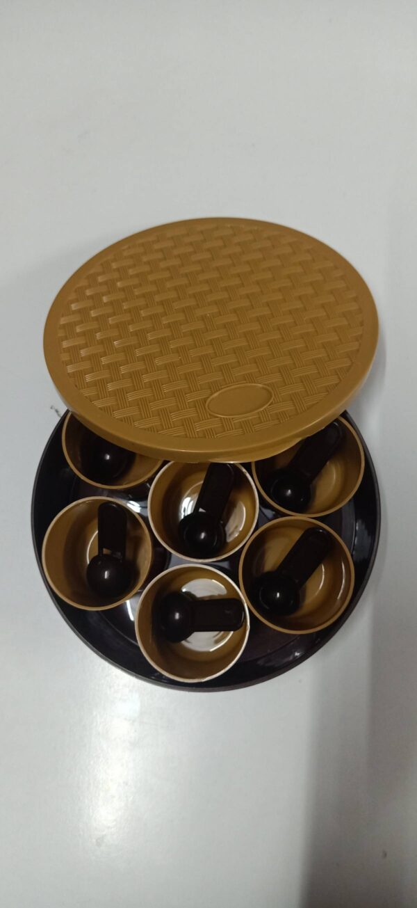 Growskv 7 Compartment Multipurpose Plastic Masala Box for Kitchen Royal Spice Boxes for Kitchen Rangoli/Spice/Masala Dabba Container with 7 Spoons (Round) - Image 2