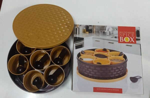 Growskv 7 Compartment Multipurpose Plastic Masala Box for Kitchen Royal Spice Boxes for Kitchen Rangoli/Spice/Masala Dabba Container with 7 Spoons (Round) - Image 3