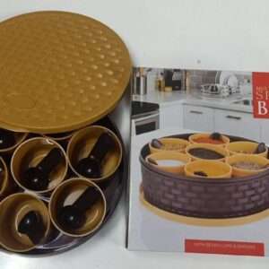 Growskv 7 Compartment Multipurpose Plastic Masala Box for Kitchen Royal Spice Boxes for Kitchen Rangoli/Spice/Masala Dabba Container with 7 Spoons (Round)