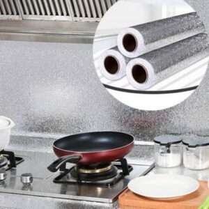 Univocean Silver Foil Kitchen Wallpaper, Anti-Mold and Heat Resistant Kitchen Backsplash Wallpaper (200 X 40 cm)