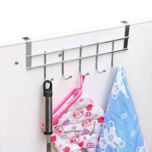 Steel Over The Door Hook Hanger, Hanging Organizer Rack with No Hole Drilling Required for Upto 4 cm Thick Doors Dark Brown (SS 5 Hooks Organizers)
