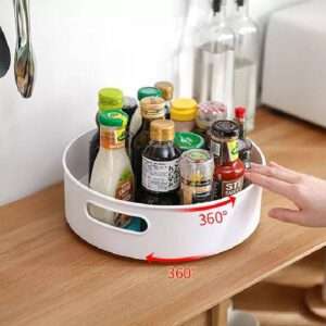 Kamini Enterprise Multi-Function Rotating Tray, 360 Rotation Cabinet Organizer, Condiment Storage Holder (1ps/Off-White)