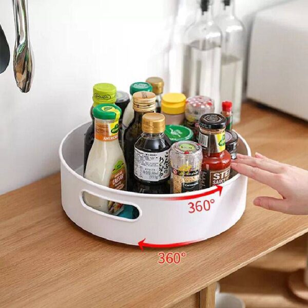 Kamini Enterprise Multi-Function Rotating Tray, 360 Rotation Cabinet Organizer, Condiment Storage Holder (1ps/Off-White)