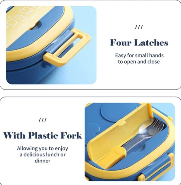 S.S.M India Stainless Steel Lunch Box with Fork 2 Compartment Lunch, Dinner Safe Food Containers Bento Box for Adults & Kids School Office (Blue) - Image 4