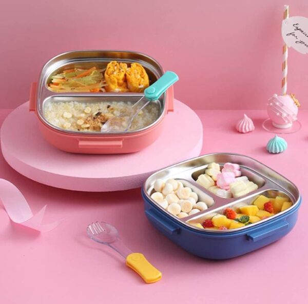 S.S.M India Stainless Steel Lunch Box with Fork 2 Compartment Lunch, Dinner Safe Food Containers Bento Box for Adults & Kids School Office (Blue) - Image 9