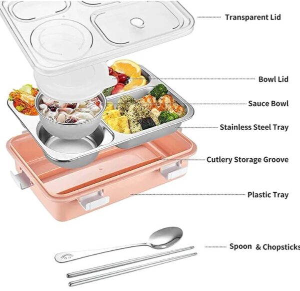 NIJEK STORE Leakproof Thermal Insulation 4 Compartment Lunch Boxes Reusable Microwave Freezer Safe Stainless Steel Portion Snack Containers for Adults and Kids (Multicolor) - Image 2