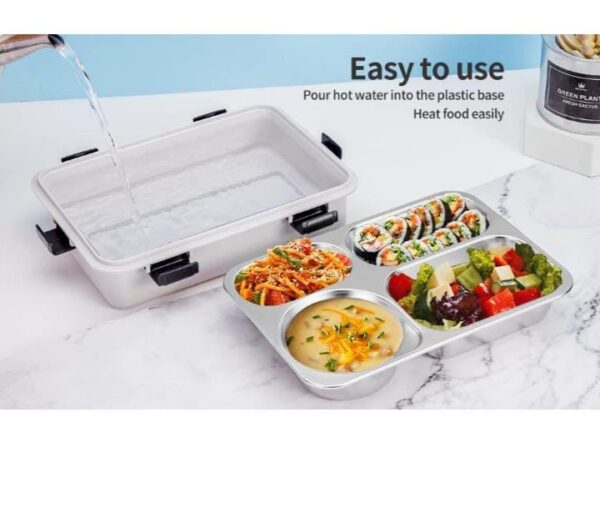NIJEK STORE Leakproof Thermal Insulation 4 Compartment Lunch Boxes Reusable Microwave Freezer Safe Stainless Steel Portion Snack Containers for Adults and Kids (Multicolor) - Image 3