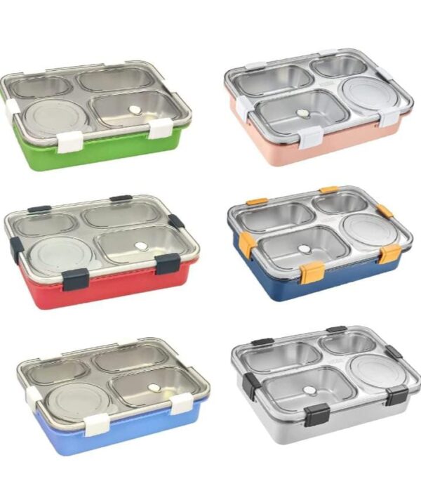 NIJEK STORE Leakproof Thermal Insulation 4 Compartment Lunch Boxes Reusable Microwave Freezer Safe Stainless Steel Portion Snack Containers for Adults and Kids (Multicolor) - Image 4