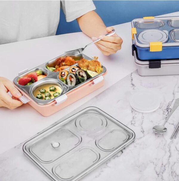 NIJEK STORE Leakproof Thermal Insulation 4 Compartment Lunch Boxes Reusable Microwave Freezer Safe Stainless Steel Portion Snack Containers for Adults and Kids (Multicolor) - Image 6