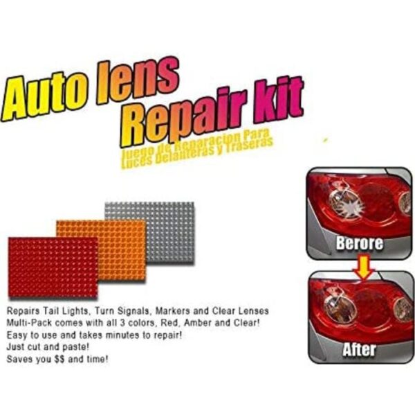 Auto Lens Repair Kit Multi-Pack Car Lights Crack Repair Film Headlight Taillight Repair Tools 3PCS Comes with Red Amber Clear Colors(Multicolor)-POOWE - Image 5