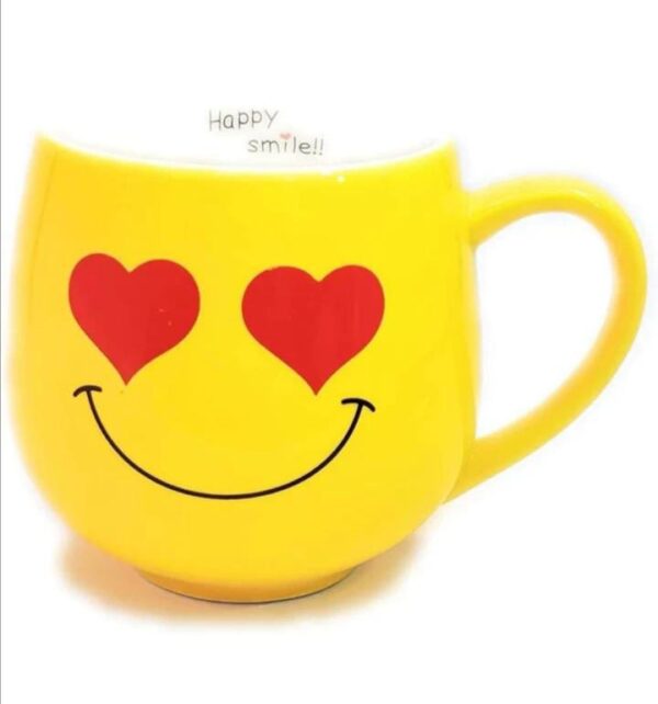 Lucky Smiley Emoji Face Tea Cup, Coffee Cup, Mug, Milk Mug for All Yellow Colour Set of 6 350ml - Image 2