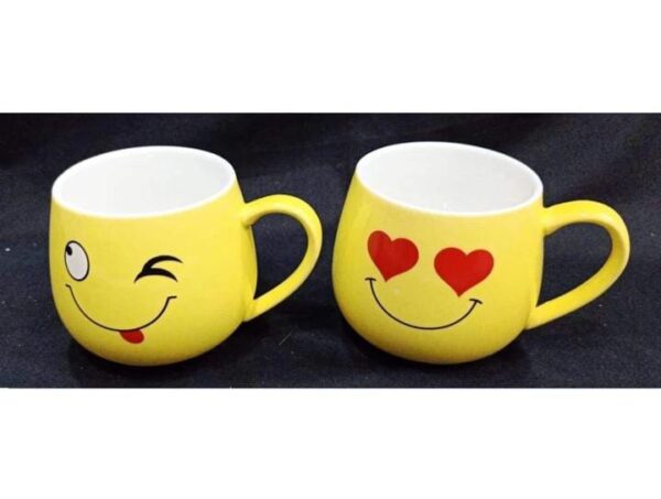 Lucky Smiley Emoji Face Tea Cup, Coffee Cup, Mug, Milk Mug for All Yellow Colour Set of 6 350ml - Image 3
