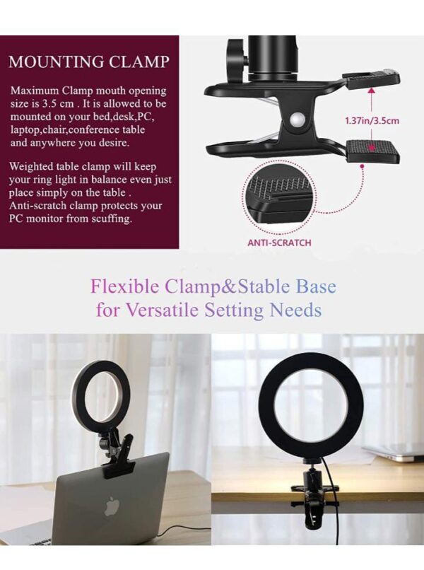 DEVICE OF URBAN INFOTECH 6" LED Video Conferencing Ring Light Clip On Laptop Selfie Ring with 3 Colour Mode 10 Brightness Level for Online Classes Zoom Meetings Interview Live Streaming - Image 3