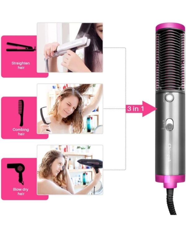 Swype 3 in 1 Multi function Professional Hot Air Blow Brush Fast Hair Dryer And Volumizer Hot Air Styler Brush Electric Heating Straightener Hair Comb Hair styling Tools Hot Air Brush (Multicolor) - Image 3