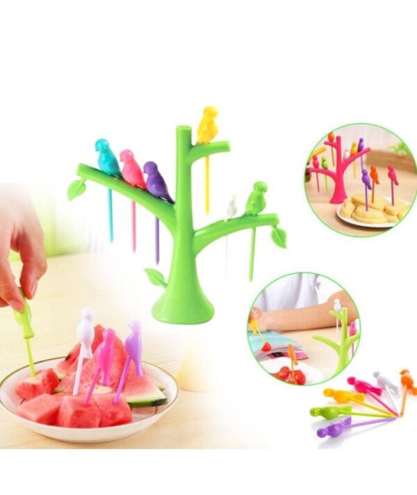 Tableware Dinnerware Fork Sets Creative Plastic Bird Shape On The Tree Fruit Fork, for Dessert Cake Dinnerware Party Cocktail 6-Pieces Multicolor - Image 3