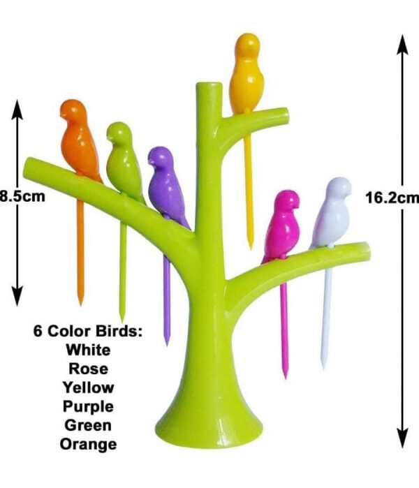 Tableware Dinnerware Fork Sets Creative Plastic Bird Shape On The Tree Fruit Fork, for Dessert Cake Dinnerware Party Cocktail 6-Pieces Multicolor - Image 4