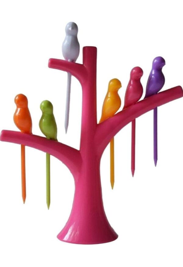 Tableware Dinnerware Fork Sets Creative Plastic Bird Shape On The Tree Fruit Fork, for Dessert Cake Dinnerware Party Cocktail 6-Pieces Multicolor - Image 6