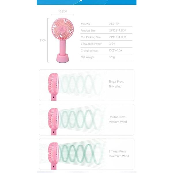 One94Store Mini Portable USB Hand Fan Built-in Rechargeable Battery Operated Summer Cooling Table Fan with Standing Holder Handy Base For Home Office Indoor Outdoor Travel - Image 2