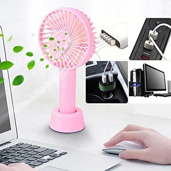 One94Store Mini Portable USB Hand Fan Built-in Rechargeable Battery Operated Summer Cooling Table Fan with Standing Holder Handy Base For Home Office Indoor Outdoor Travel - Image 4
