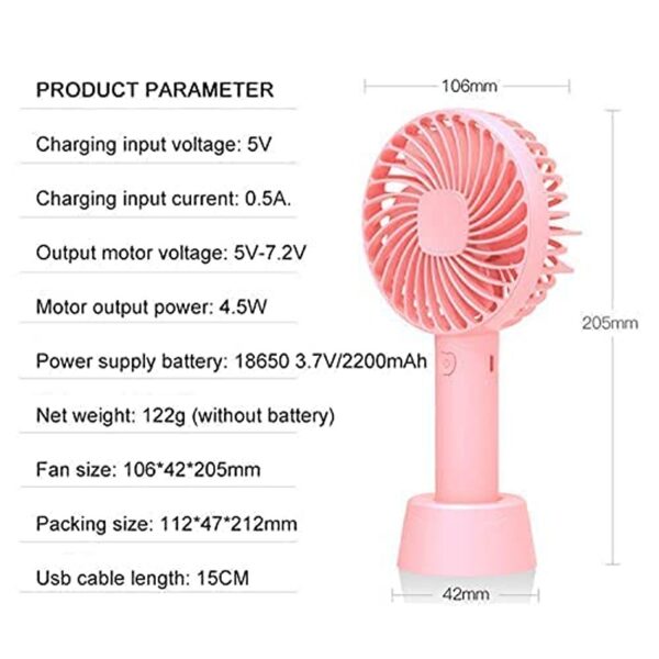 One94Store Mini Portable USB Hand Fan Built-in Rechargeable Battery Operated Summer Cooling Table Fan with Standing Holder Handy Base For Home Office Indoor Outdoor Travel - Image 5