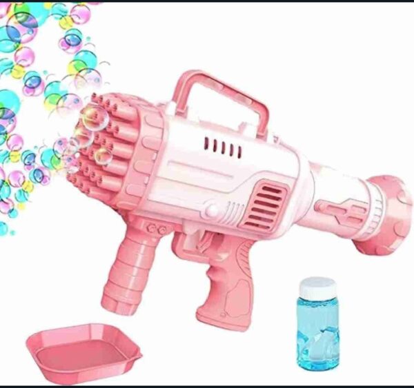 Ruhi shoppy 32 Holes Bubble Gun with Bubble Solution Including Batteries, Rocket Boom Bubble Gun, Bubble Makers for Kids Batteries Included Pink - Image 2