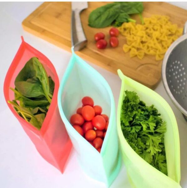 GBEX Silicone Reusable Storage Container,Organizer, Preservation Leak Proof Ziploc Bag for Food,Snack,Vegetable,Meat for Fridge and Microwave Also 1 Liter [3 pcs ] - Image 4