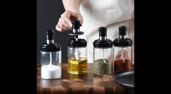 Exotic Mall Kitchen High Borosilicate Glass Food and Pickle Storage Spice Jar With Spoon Storage Spice Salt Sugar Storage Bottle Glass Container Jar 250ml 1-(Spoon Jar) (SPOON, 1) - Image 2