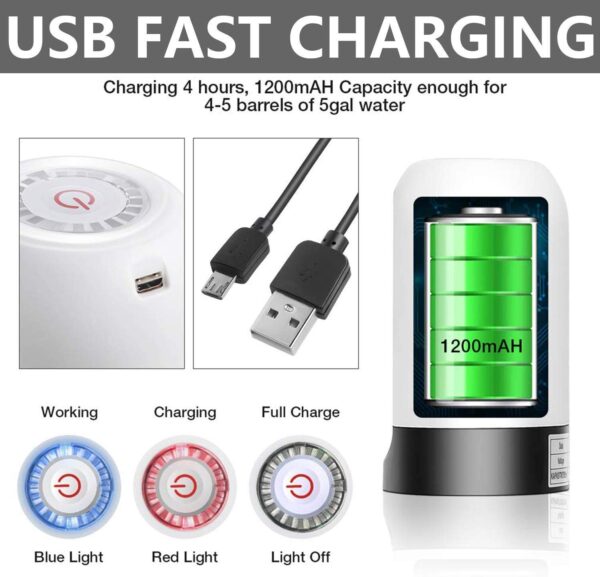 Black Olive's Heavy Duty Automatic USB Charging Wireless Water Can Dispenser Pump for upto 25 Litre Universal Bottle Can (Medium- Black/White) - Image 8