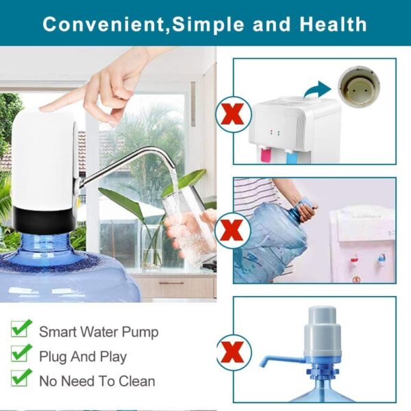 Black Olive's Heavy Duty Automatic USB Charging Wireless Water Can Dispenser Pump for upto 25 Litre Universal Bottle Can (Medium- Black/White) - Image 7