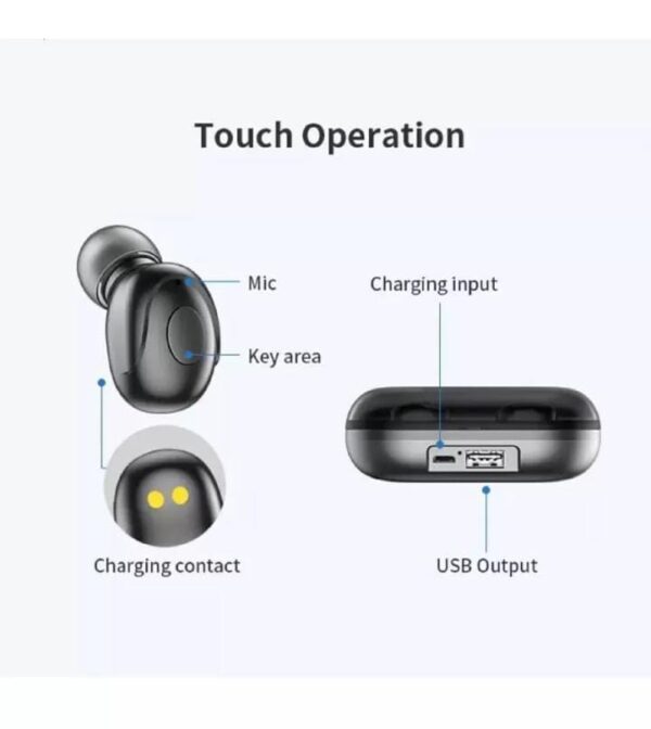 TWS T2 Wireless Headset Mobail Power Bank | Led Indicators Headphone Bluetooth Headset (Black, in The Ear) - Image 2