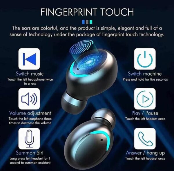TWS T2 Wireless Headset Mobail Power Bank | Led Indicators Headphone Bluetooth Headset (Black, in The Ear) - Image 3
