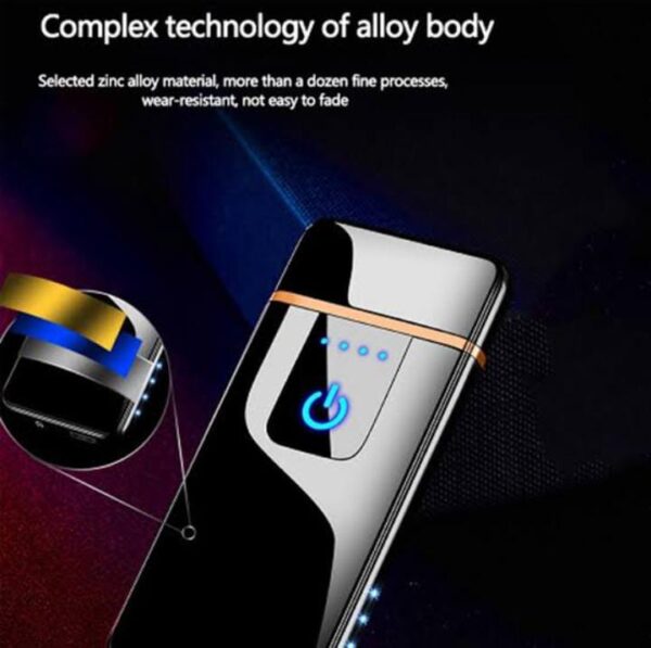 NOCXTUN LR-1 Electric USB DEL-08 Touch Lighter for Smoking Rechargeable Windproof Slim Coil Lighter with Smart Fingerprint Sensor Double Side Ignition Lighter Cigarette Stylish (Black) - Image 2