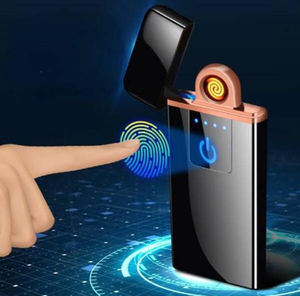 NOCXTUN LR-1 Electric USB DEL-08 Touch Lighter for Smoking Rechargeable Windproof Slim Coil Lighter with Smart Fingerprint Sensor Double Side Ignition Lighter Cigarette Stylish (Black) - Image 3