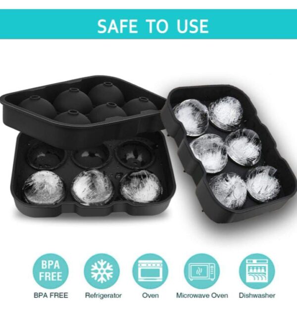 ADEPT Flexible Hot Silicone Spherical 6 Round Ball Ice Cube Tray Maker Mold with Lid Perfect Ice Spheres for Whiskey Lovers Cocktails Multicolor - Image 4